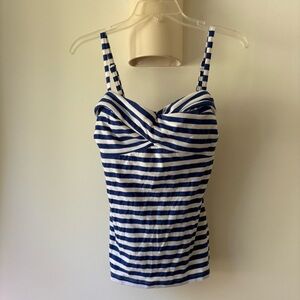 Dixiefried “Glamour Girl” Top Blue & White Stripe - Pinup Couture - M